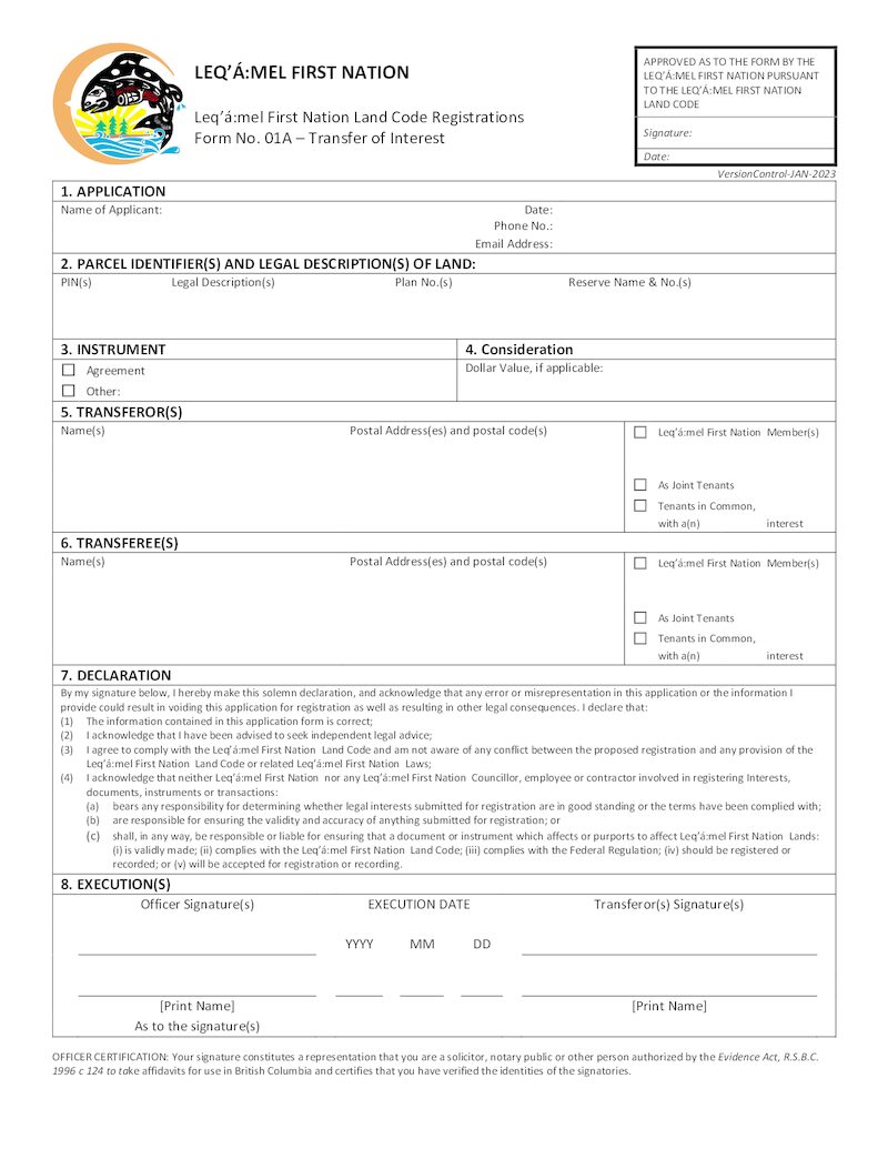 Form 01A – Transfer of Interest