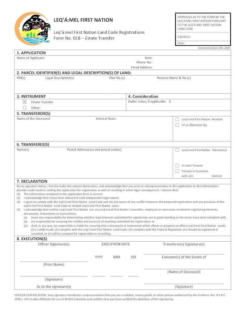 Form 01B – Estate Transfer