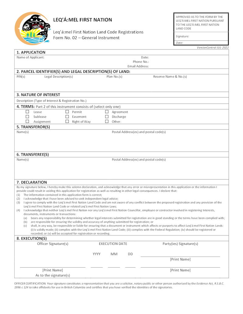 Form 02 – General Instrument