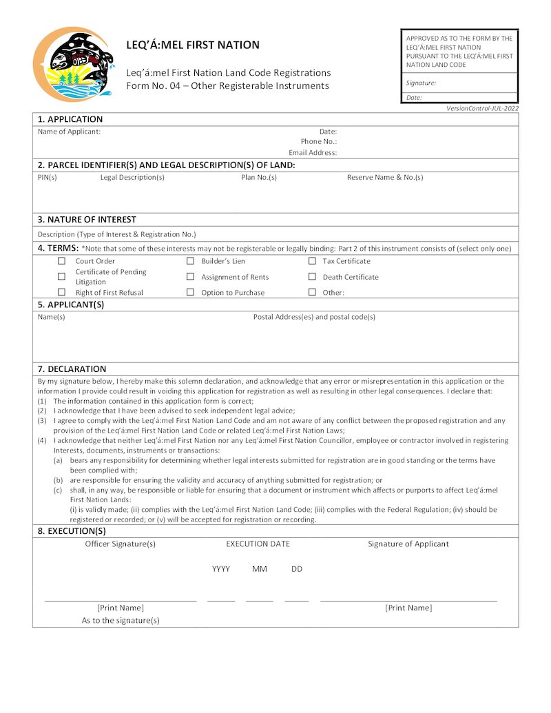 Form 04 – Other Registerable Instruments