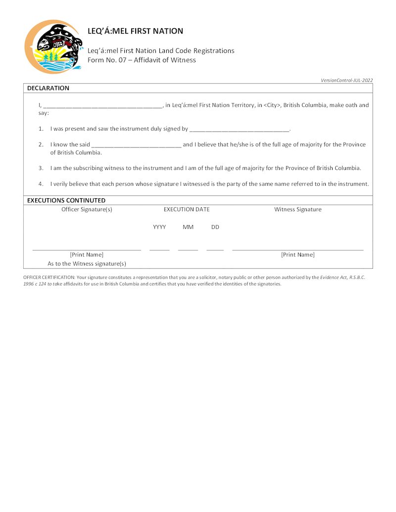 Form No. 07 – Affidavit of Witness