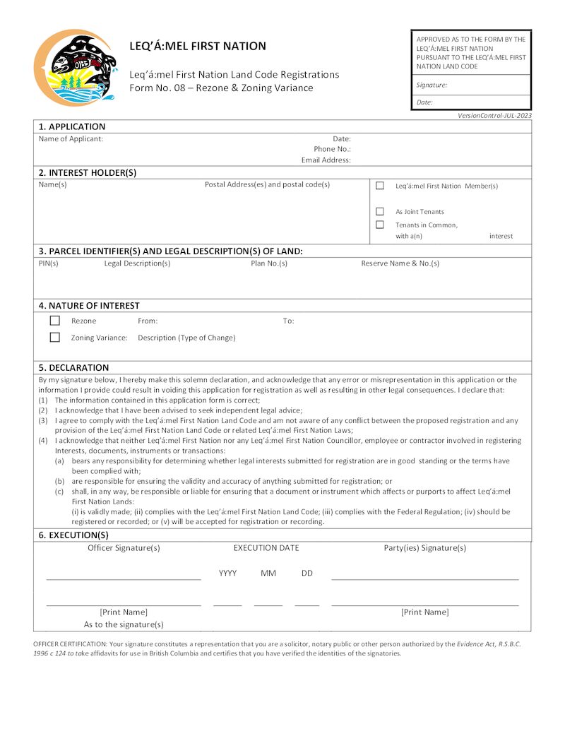 Form No. 08 – Rezone / Zoning Variance